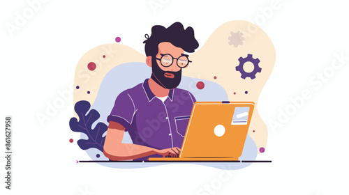 Productivity Mode Landing Page Template. Man Typing 
