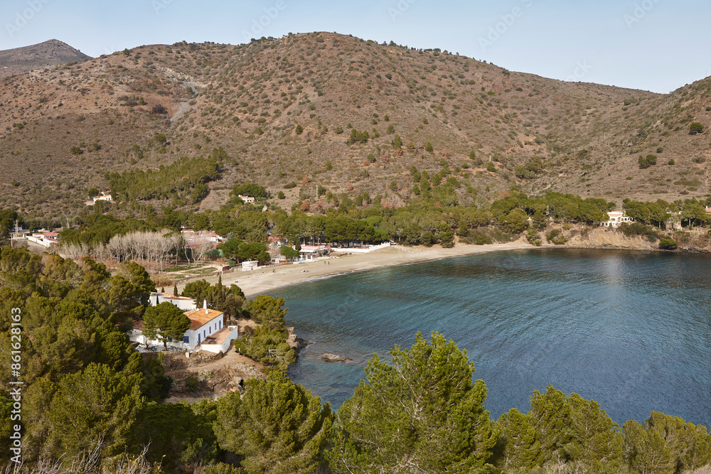 Picturesque mediterranean coastline. Montjoi cove. Costa Brava, Catalonia. Spain
