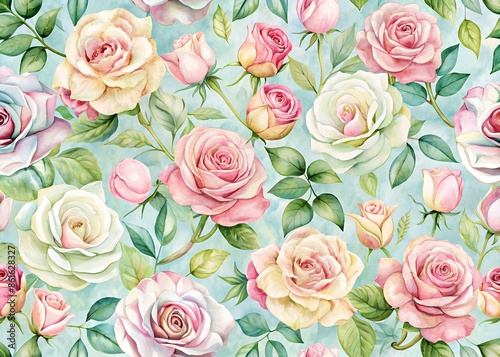 Sweet rose flower watercolor seamless pattern.soft pastel colors water color seamless pattern for beauty products or other. © Tekin