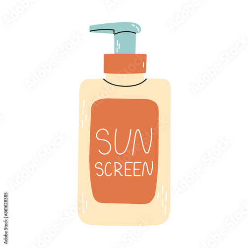 Sunscreen and lotion with SPF. Sun protection and sun safety. Sunscreen, serum, balm, lotion with SPF. Sunscreen lotion isolated on white background.