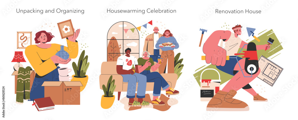 Fototapeta premium Moving House. Flat Vector Illustration