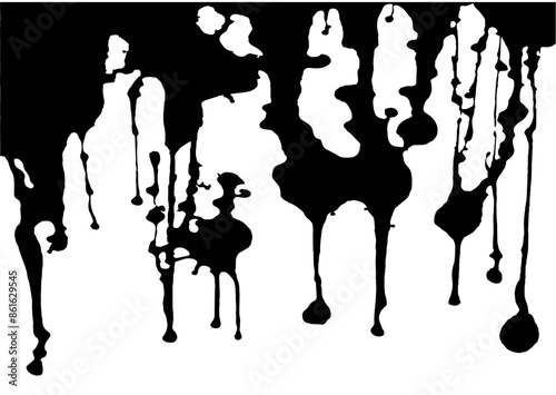 silhouette paint drops and splashes. Blotter spots, liquid paint drip drop splash and ink splatter.