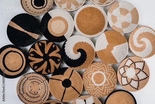 African style baskets, top-down shot, colorful, baskets, bohemian, Vietnamese