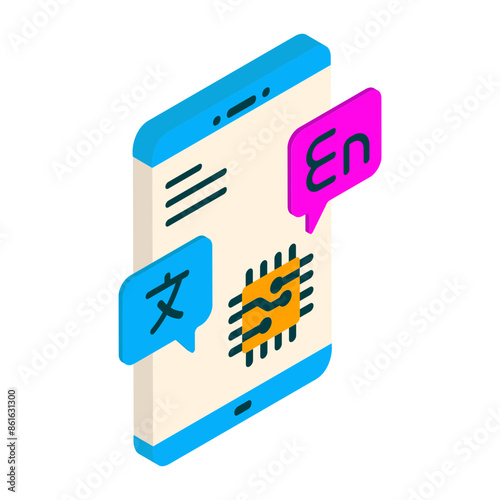 Instantly accurate language translation using llm  isometric concept, app translating texts documents with ai vector Artificial general intelligence symbol, Natural Language Processing  Machine Deep