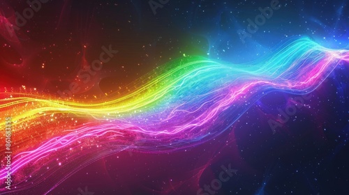 Abstract digital futuristic neon wave rainbow glowing background. AI generated