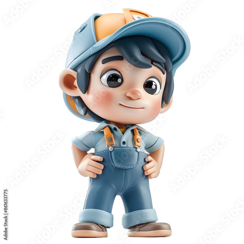 [Transparent Background PNG]Smiling Cartoon Boy in Overalls photo