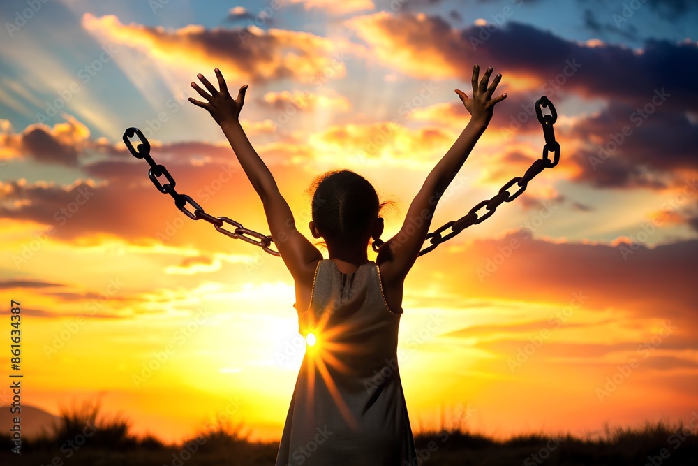 Silhouette kid girl chain Freedom, Worship and Pray.Christian forgive ...