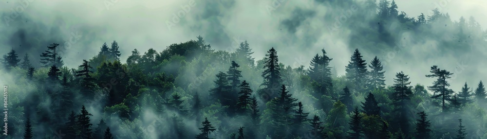 Moody forest with fog and misty Moody forest with fog and misty