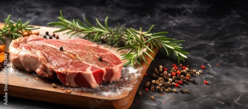Uncooked pork steak seasone...