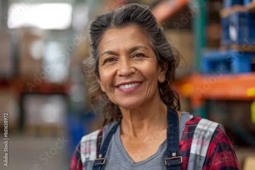 Portrait of a smiling middle aged female warehouse worker