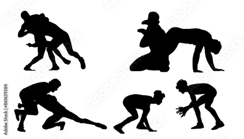 lucha olimpica, vectores, conjunto de siluetas, ilustracion, ejercicio, atleta, deportes, lucha
