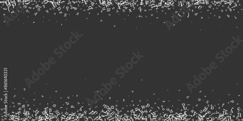 Flying latin letters. White chalk  scattered