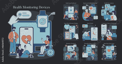 Health Monitoring Devices. Flat Vector Illustration