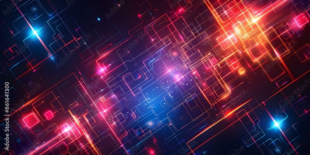 Fototapeta premium Colorful geometric shapes with glowing light effects