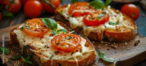 Wallpaper Mural grilled toast with cheese and tomatoes.  Torontodigital.ca