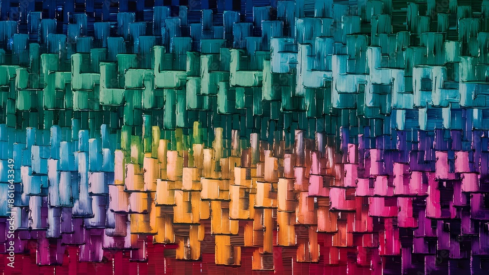 Fototapeta premium Vibrant Array of Colored Threads in Gradient Formation Displaying an Artistic Spectrum from Reds through Greens to Blues - A Textile Designer’s Color Palette