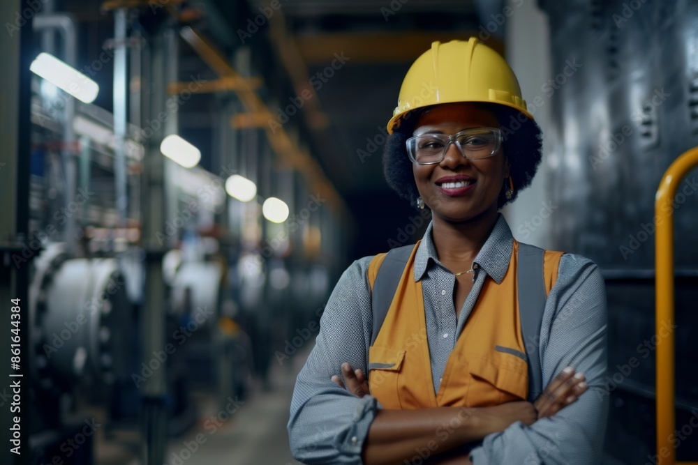 Portrait of a middle aged smiling female engineer at Hydroelectric Dam Portrait of a middle aged smiling female engineer at Hydroelectric Dam