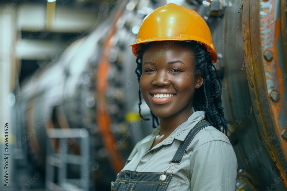Portrait of a young smiling female engineer at Hydroelectric Dam Portrait of a young smiling female engineer at Hydroelectric Dam