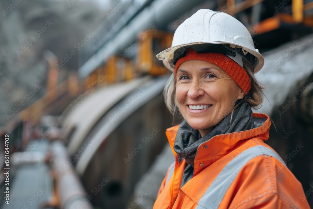 Portrait of a middle aged smiling female engineer at Hydroelectric Dam Portrait of a middle aged smiling female engineer at Hydroelectric Dam