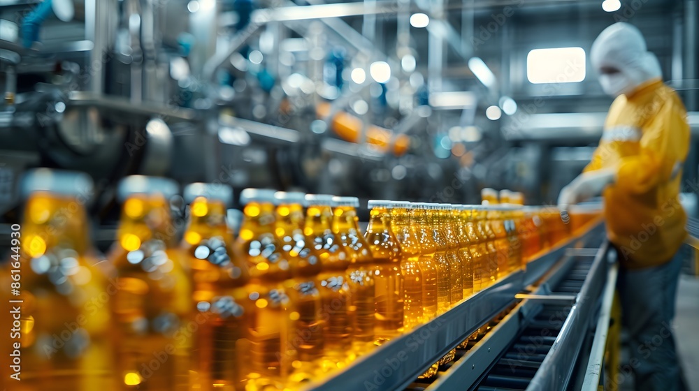 Bottling Plant: Row of Bottles Moving Along a Conveyor Belt Bottling Plant: Row of Bottles Moving Along a Conveyor Belt