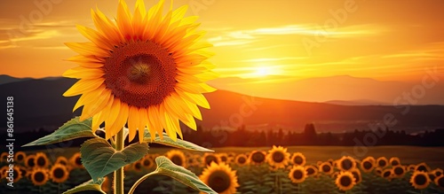 A sunflower in a field at s...