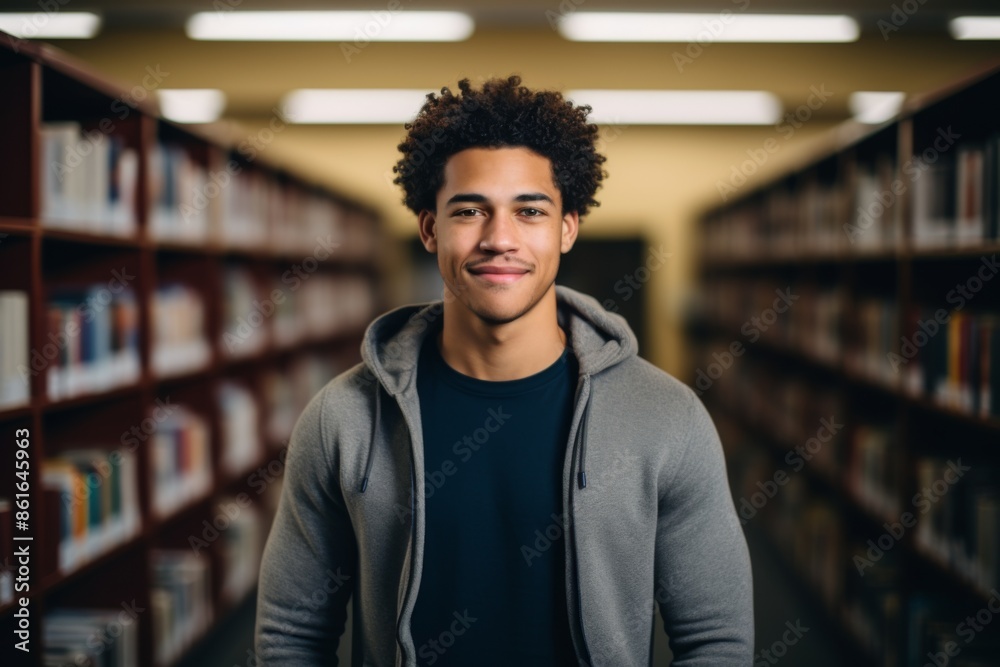 Portrait of a smiling African American male student in library Portrait of a smiling African American male student in library