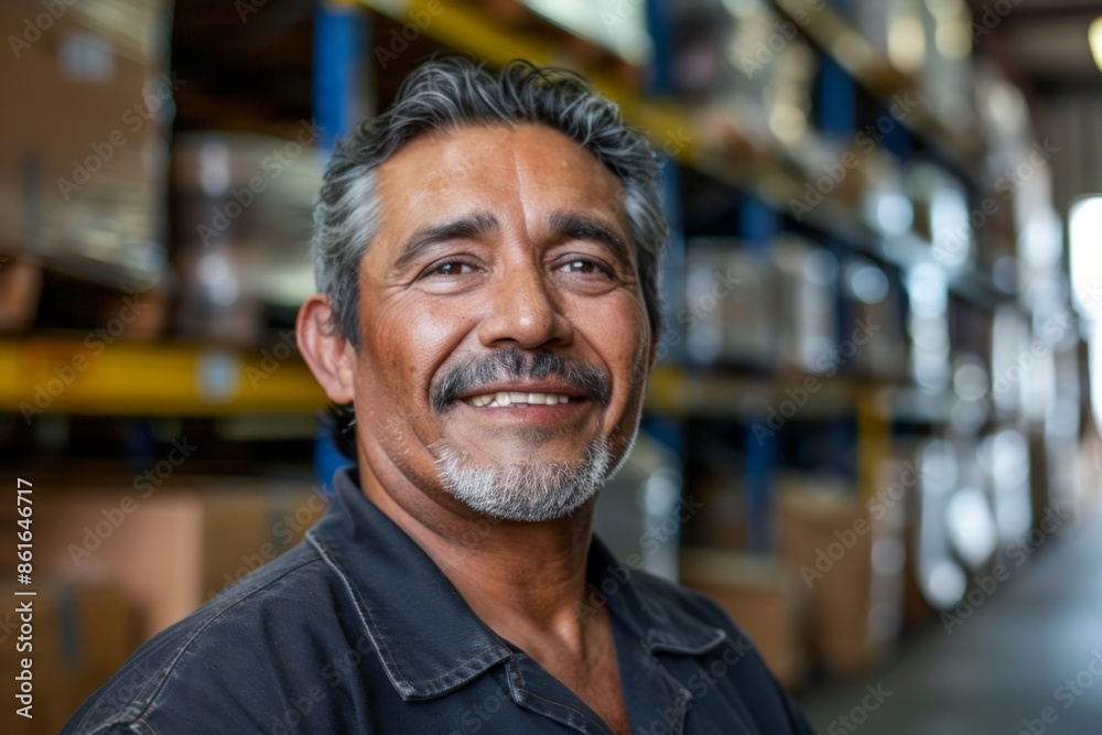 Portrait of a smiling middle aged male warehouse worker Portrait of a smiling middle aged male warehouse worker