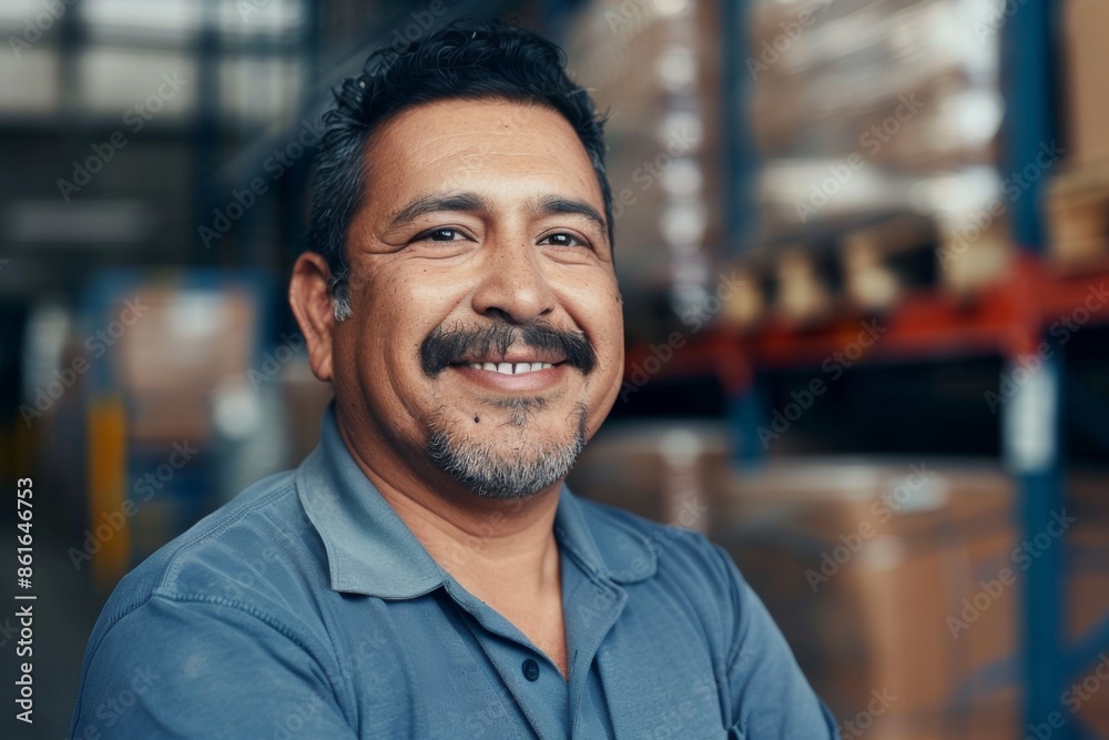 Portrait of a smiling middle aged male warehouse worker Portrait of a smiling middle aged male warehouse worker
