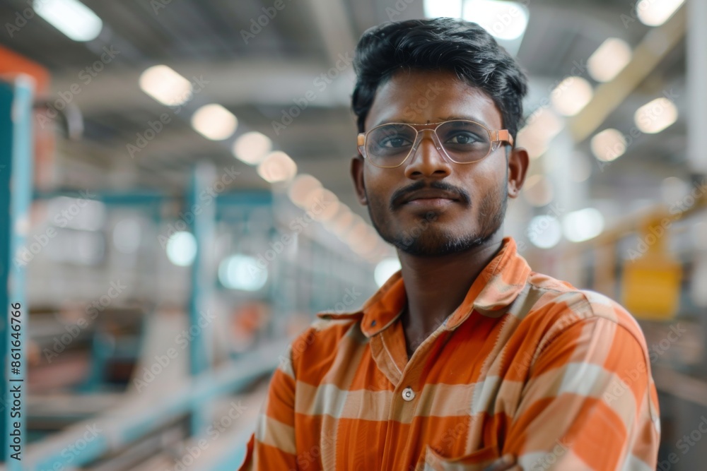 Portrait of a young male assembly line worker in factory Portrait of a young male assembly line worker in factory