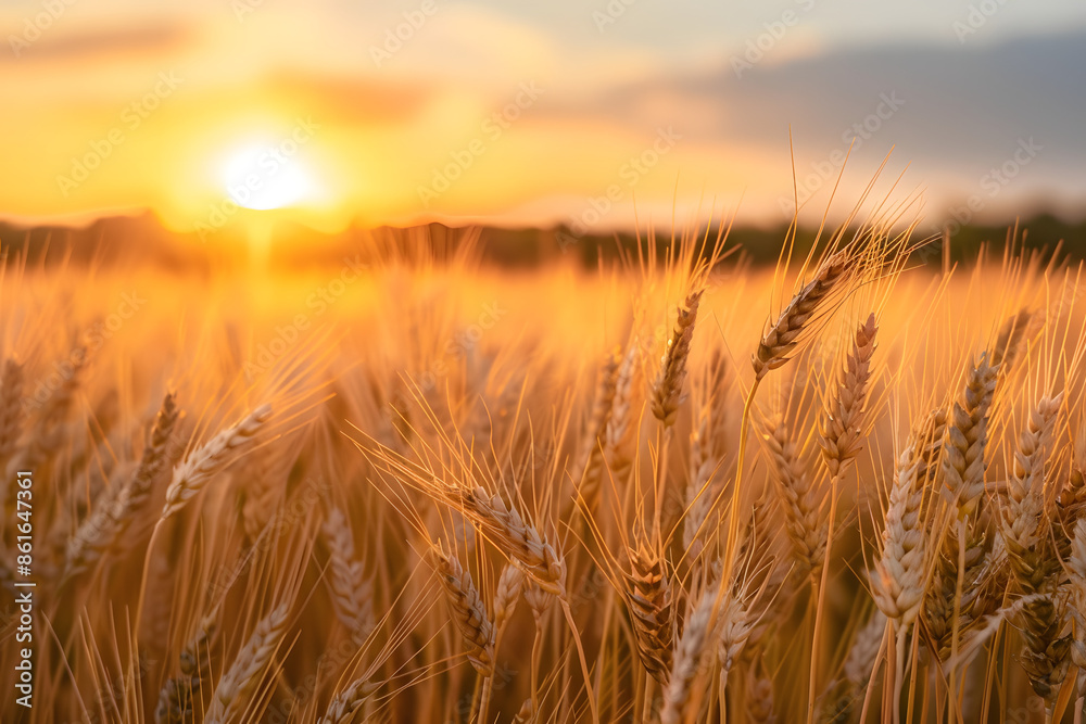 Golden Wheat Field at Sunset: A Harvest Tranquility Golden Wheat Field at Sunset: A Harvest Tranquility