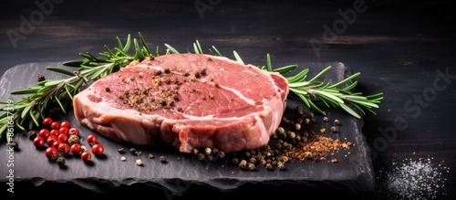 Uncooked pork steak seasone...