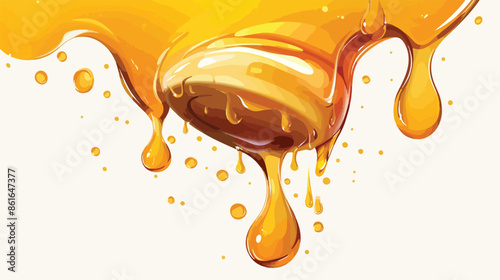 Dripping honey. Golden juice melting syrup or sauce.