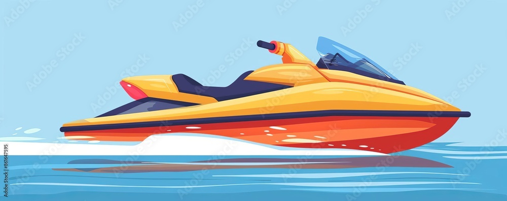 Jet skiing flat design side view summer theme cartoon drawing vivid Jet skiing flat design side view summer theme cartoon drawing vivid