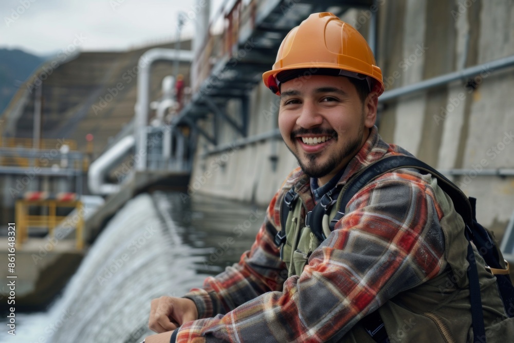 Portrait of a young smiling male engineer at Hydroelectric Dam Portrait of a young smiling male engineer at Hydroelectric Dam