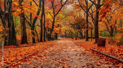 The park's beauty is enhanced by the myriad shades of autumn leaves on the trees AI generated photo
