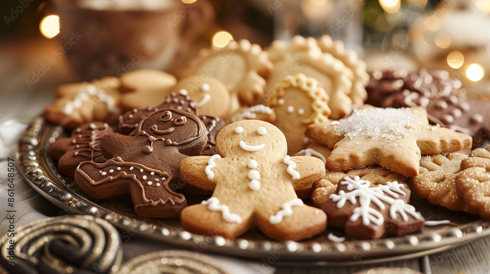 Elegant dessert scene with a selection of holiday cookies Elegant dessert scene with a selection of holiday cookies