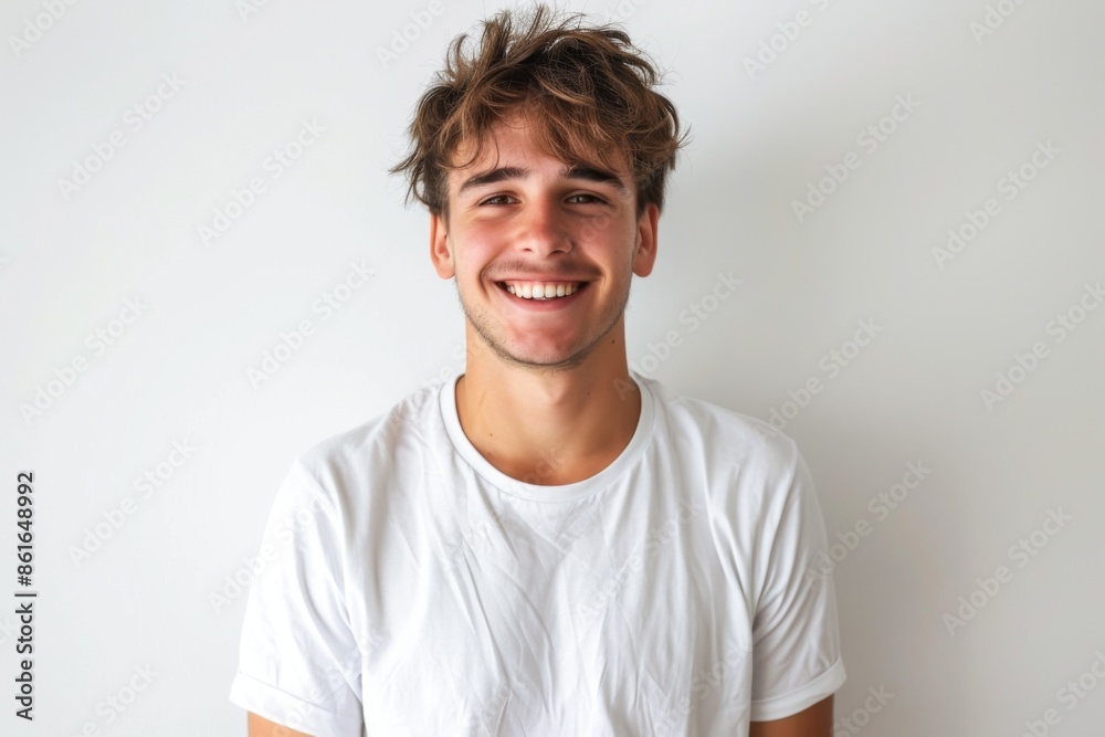 Portrait of a young handsome man in white t shirt on white background Portrait of a young handsome man in white t shirt on white background