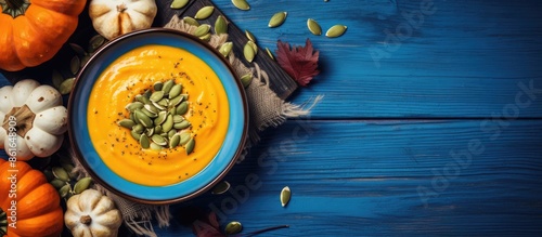 A top view of pumpkin soup ...