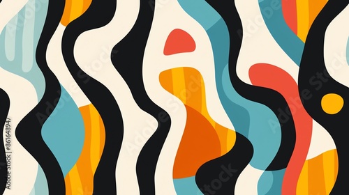 Seamless pattern with bold, wavy lines in vibrant colors