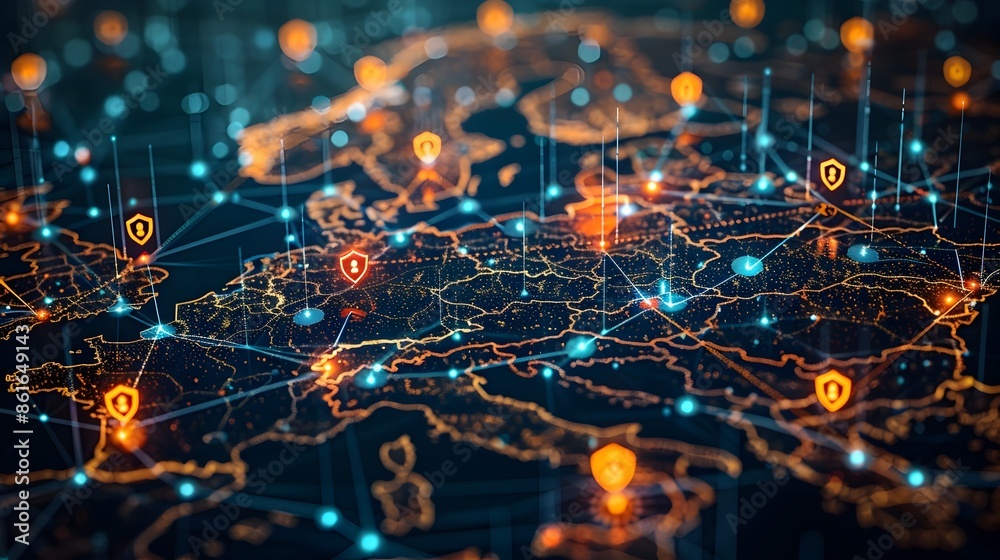 Illuminated Digital World Map with Glowing Connections and Data Points Illuminated Digital World Map with Glowing Connections and Data Points