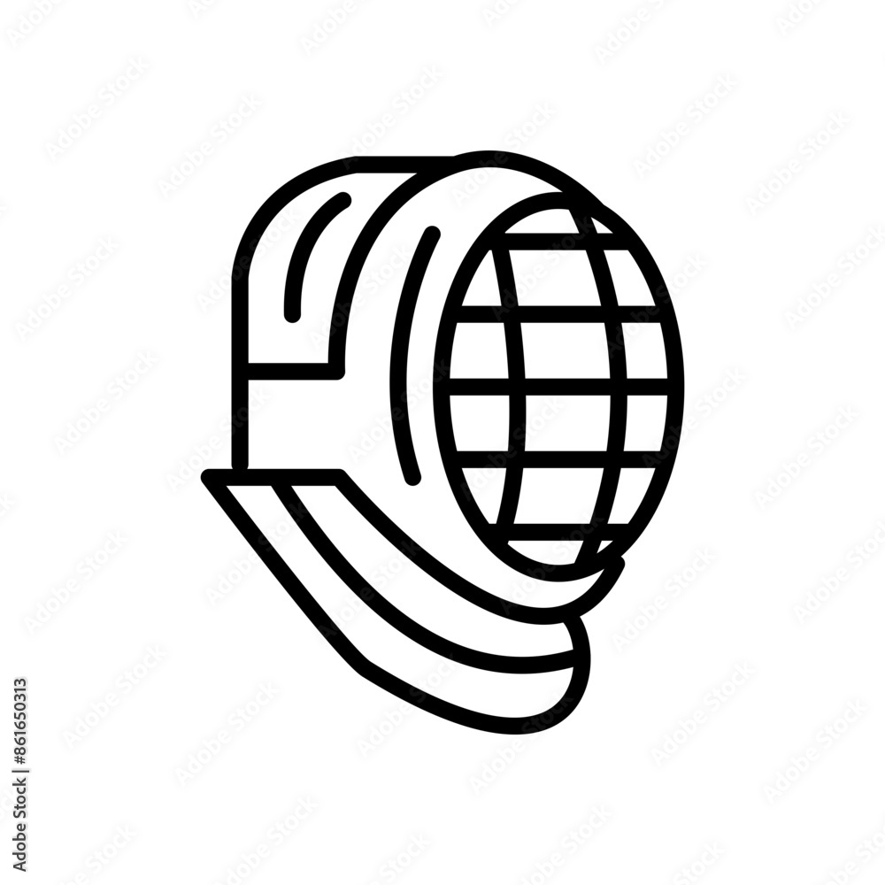 fencing helmet, line icon, isolated background