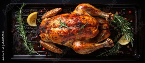 Whole baked chicken on a ro...