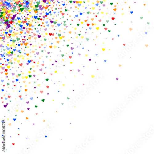 Rainbow colored scattered hearts. LGBT valentine