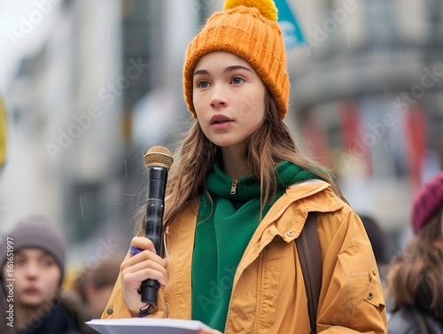 Wallpaper Mural Passionate Young Activist Speaking at Environmental Protest Rally in the City Torontodigital.ca