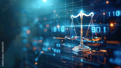 Wallpaper Mural Abstract digital law concept, scales of justice, futuristic background, glowing tech elements Torontodigital.ca