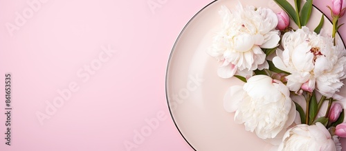 Top view of white peonies a...