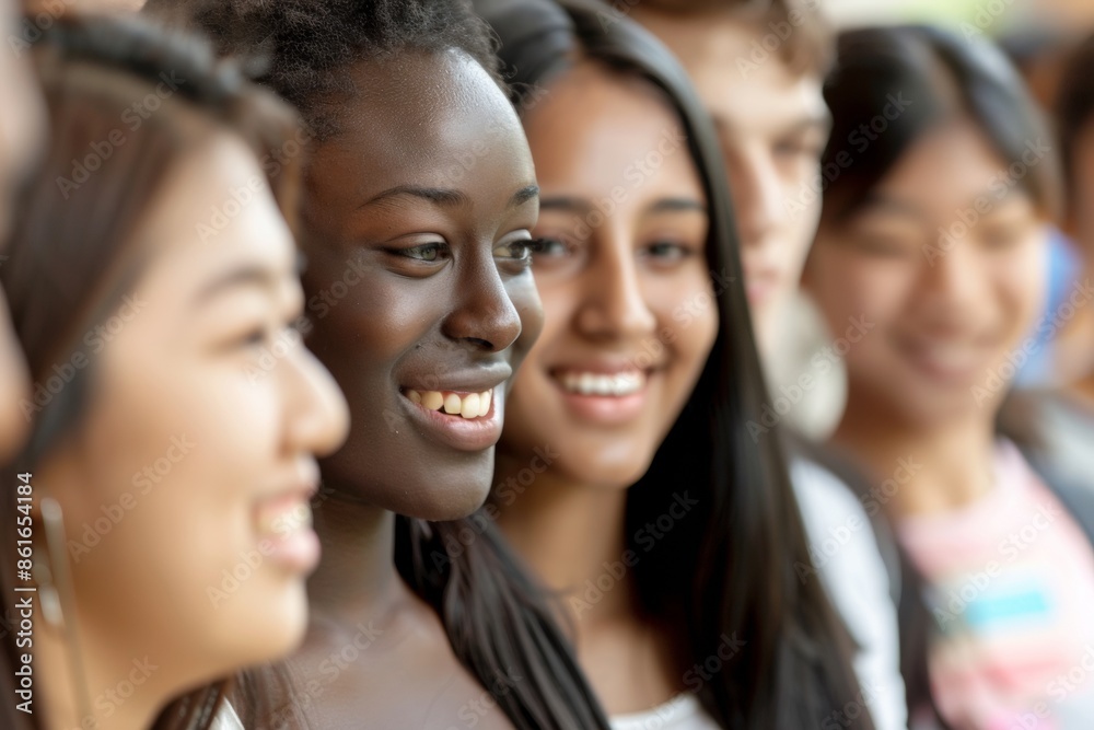 Obraz premium Diverse Group of International Students on Campus Sharing Cultural Experiences and Academic Support