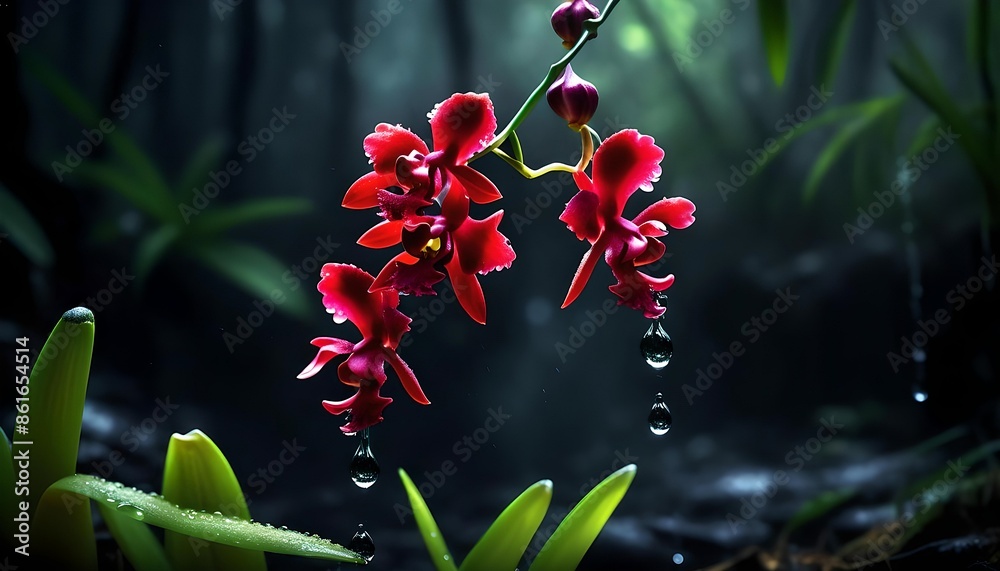 Water Drop From the Wild Orchid in the Deep Forest 