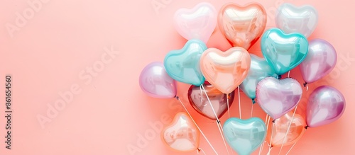 balloons heart on a pastel background Balloon Party. with copy space image. Place for adding text or design