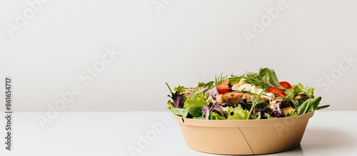 A fresh green salad in a ca...